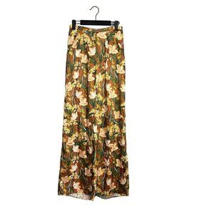 NWT Krisa Flowy Wide Leg Floral Satin Pants High Waist Pockets Fall XS
